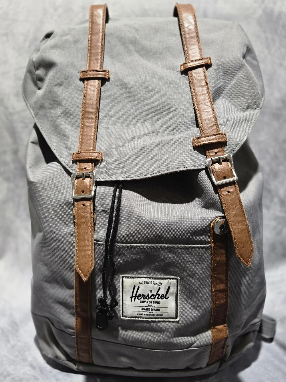 Herschel Supply Company Men’s Gray Canvas Backpack with Brown Leather Straps